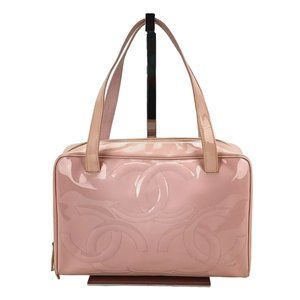 Chanel Triple CC Logo Medium Pink Patent Leather Zipper Hand Shoulder Bag